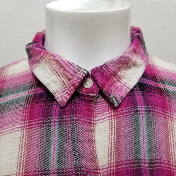 Lucky Brand top Medium plaid check flannel button up patch pocket long sleeve - Picture 9 of 15